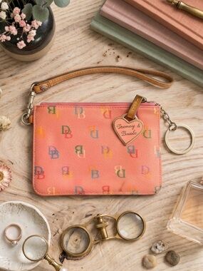 Vintage Dooney & Bourke Y2K Pink Rainbow Monogram Wristlet Coin Purse with Charm